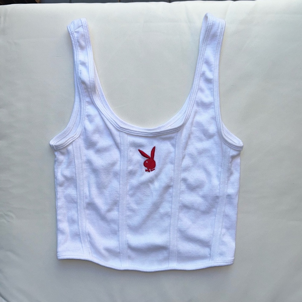 Women’s White Playboy Crop Tank Top Xs